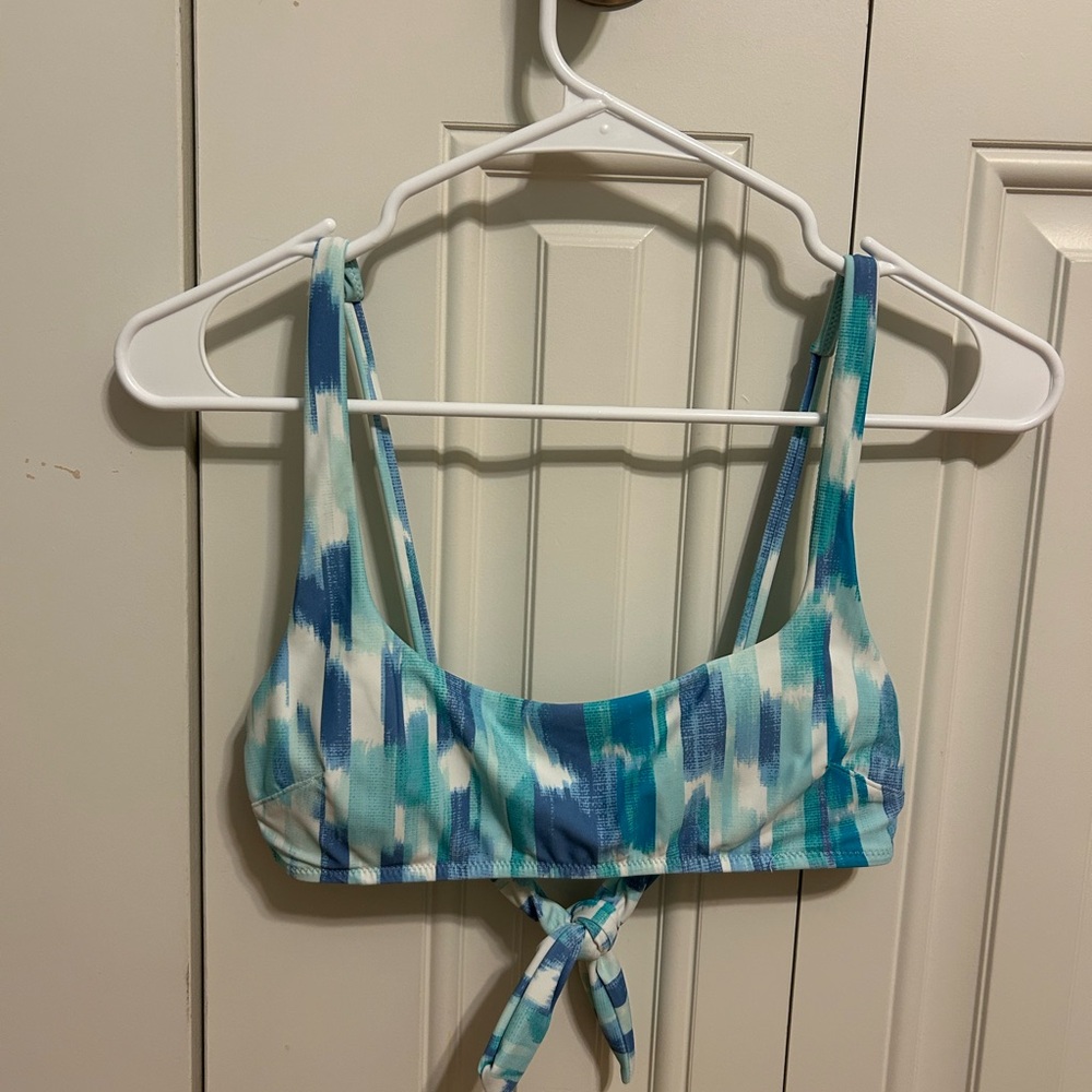 Aerie Real Good Blue and White Scoop Bikini Top